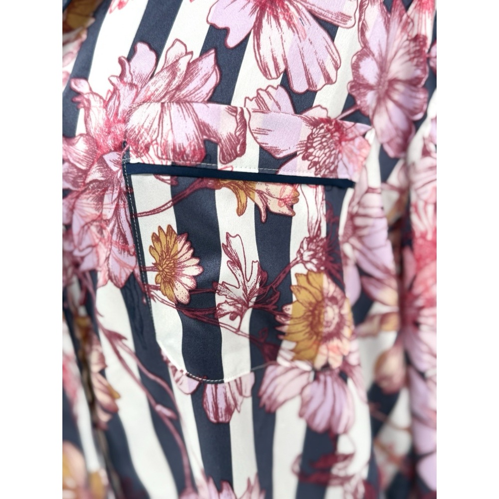 Victoria's Secret VS Satin Sleepshirt Nightgown Floral MEDIUM Blue White Stripe - Picture 4 of 8